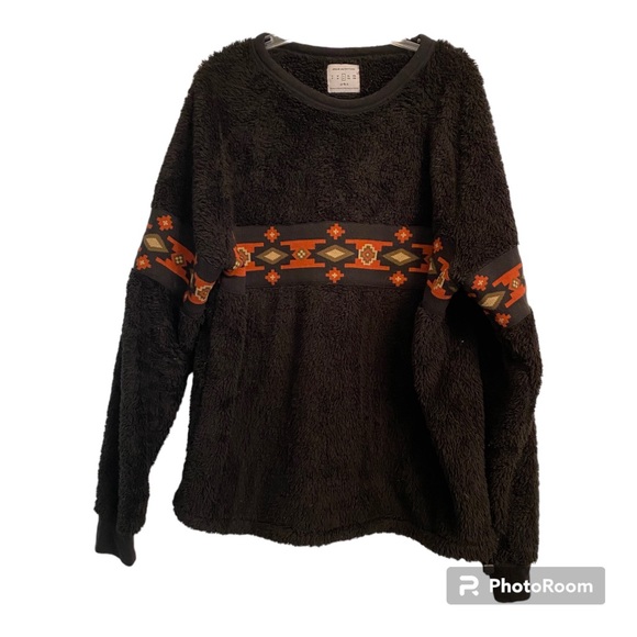 Urban Outfitters Other - Urban Outfitters Mens Aztec Pattern Fleece Sherpa Black Cozy Sweater Sz L